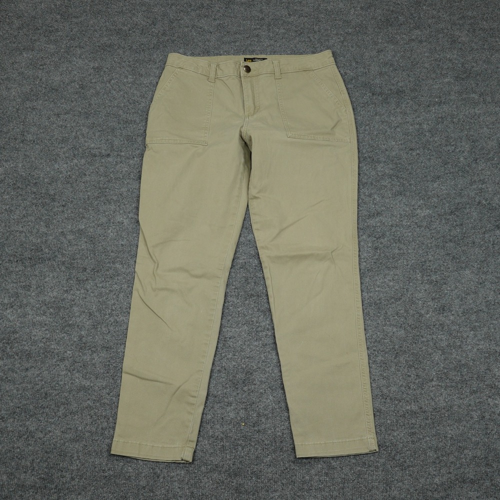 Lee Pants Women Ten Medium Tan Tapered Leg Mid Rise Stretch Chino Cargo